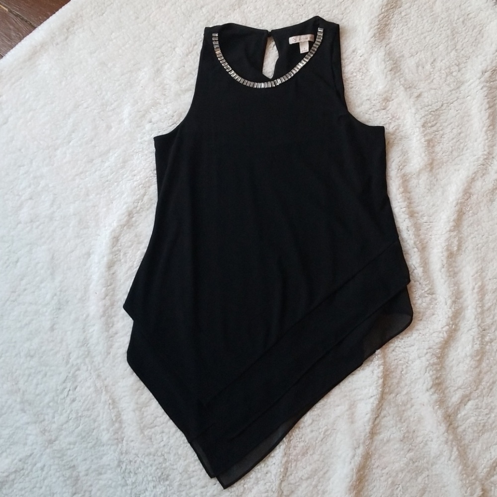 Black satin feel blouse with sparkle detail.
